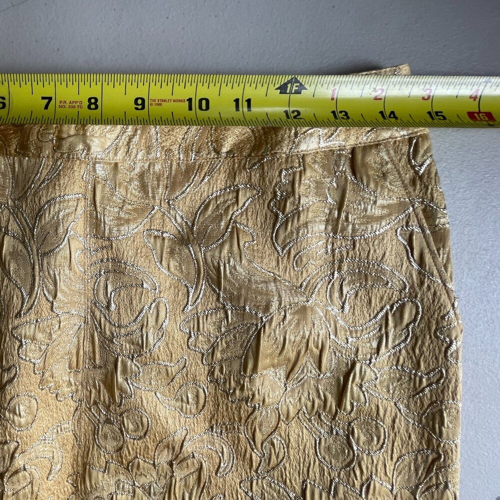 Vintage Perry Ellis Skirt 10P Gold Floral Jacquard Pockets Lined Office Siren - Picture 10 of 14